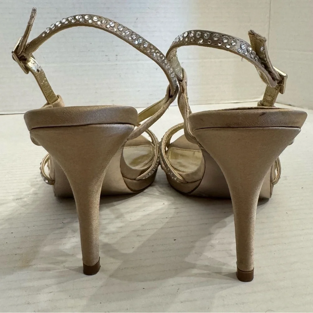 Nina Gold Rhinestone Strappy Heels Sz 7.5 Party Shoes Wedding Formal Cocktail